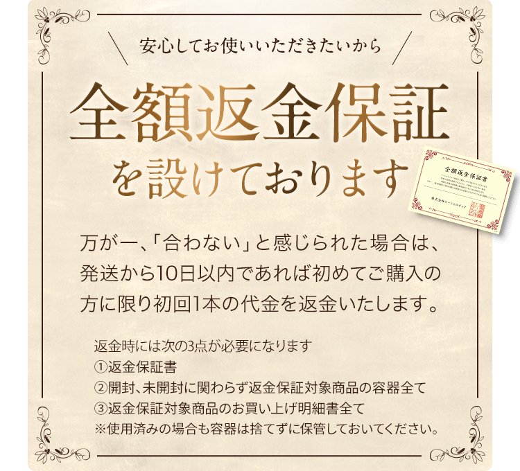 安心してお使いいただきたいから全額返金保証を設けております