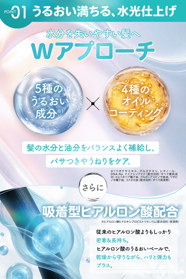 POINT1 うるおい満ちる、水光仕上げ
