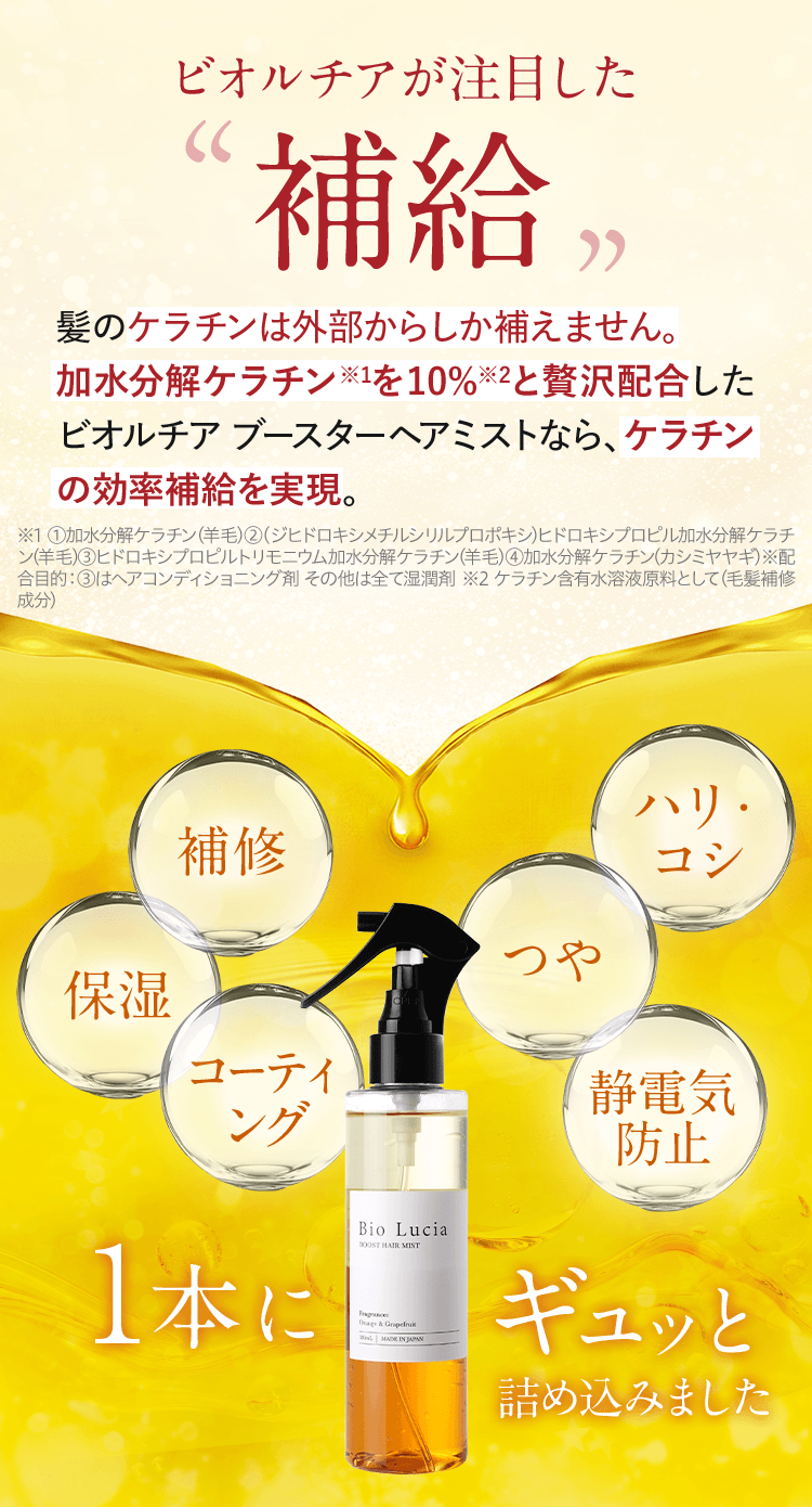 ビオルチアが注目した「補給」補修・保湿。コーティング・ハリ・コシ・つや・静電気防止、1本にギュッと詰め込みました