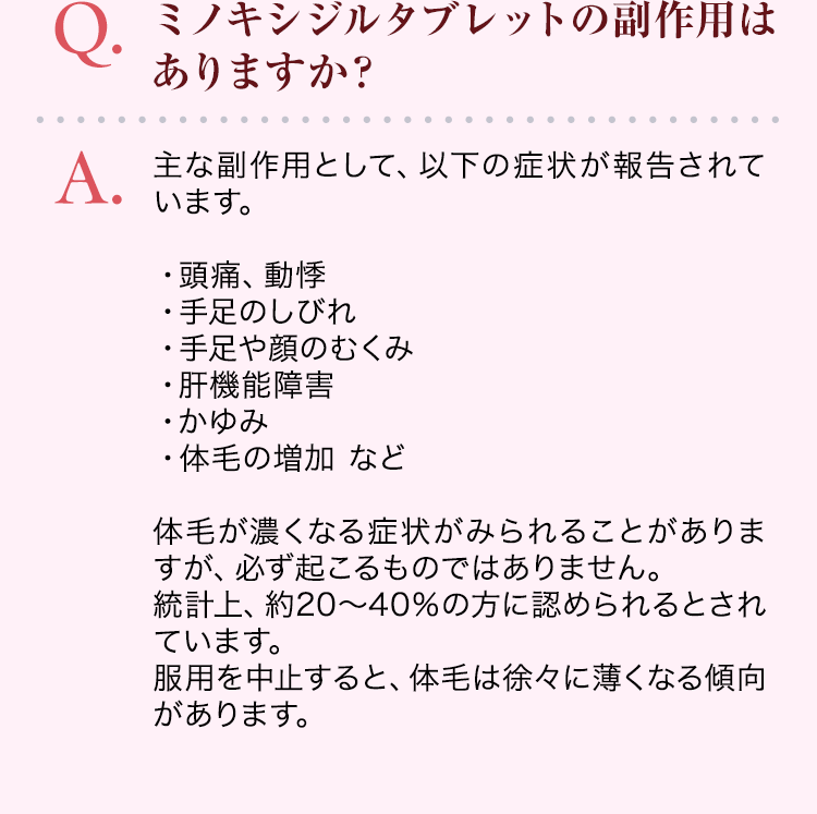 ミノキシジルタブレットの副作用はありますか？